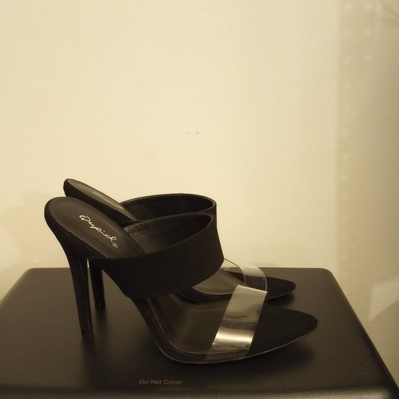 Black/Clear Qupid Open Toe Stilettos - Picture 2 of 5